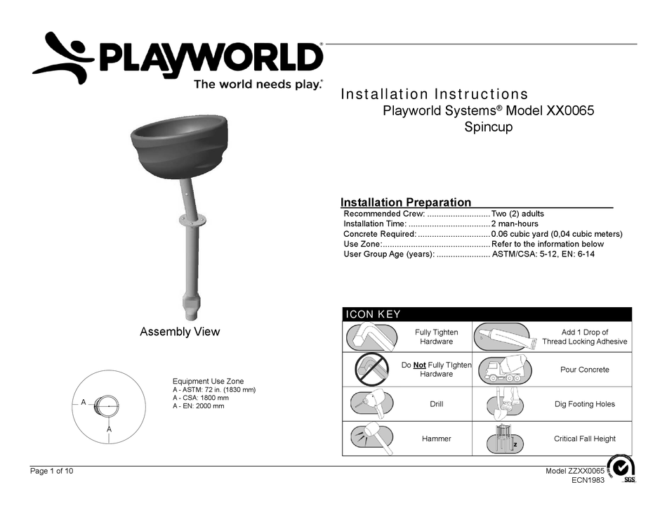 PLAYWORLD SYSTEMS 0065 SERIES INSTALLATION INSTRUCTIONS MANUAL Pdf