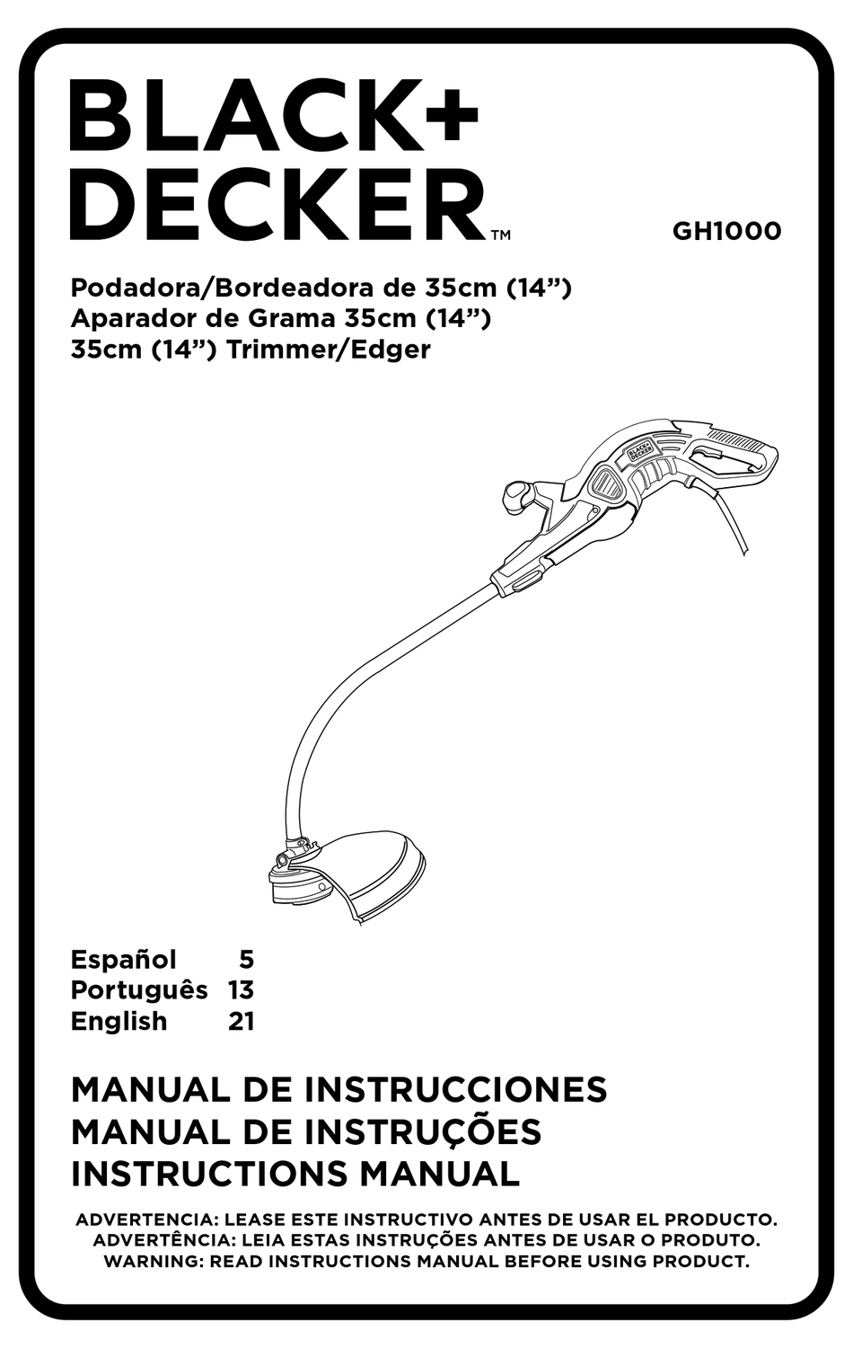 BLACK+DECKER GH1000 INSTRUCTION MANUAL Pdf Download | ManualsLib