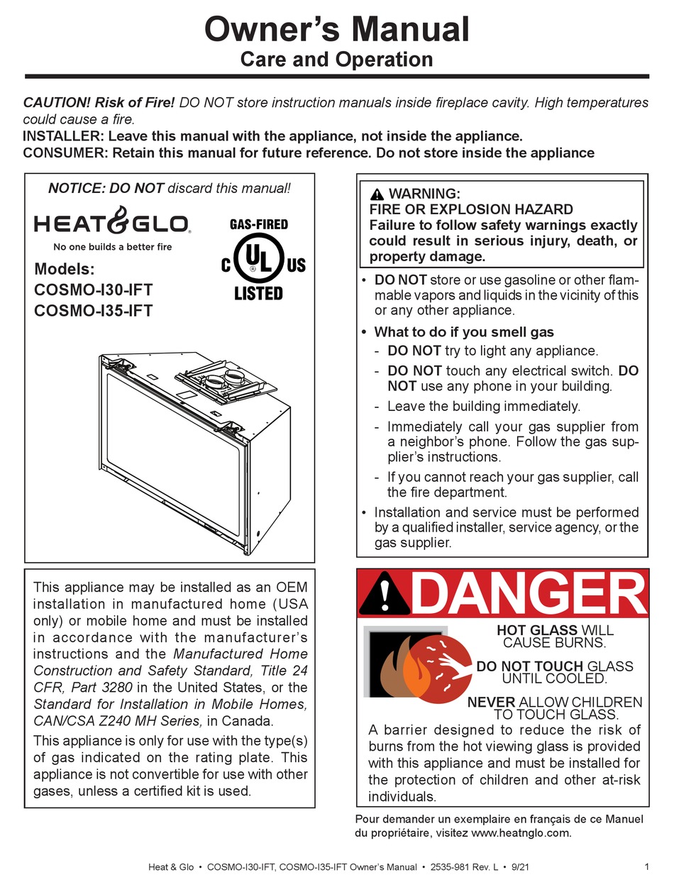 HEAT GLO COSMOI30IFT OWNER