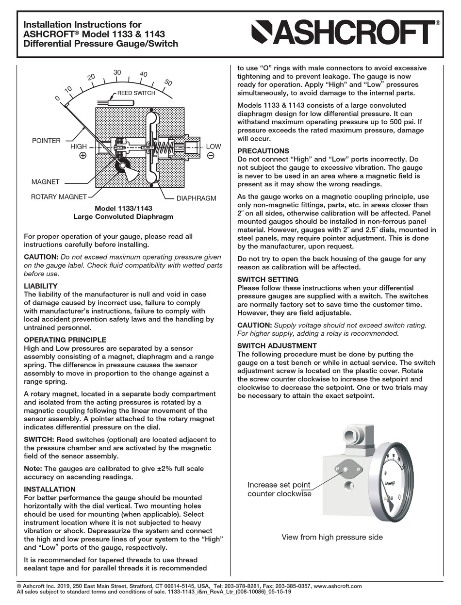 ASHCROFT 1133 INSTALLATION INSTRUCTIONS Pdf Download ManualsLib