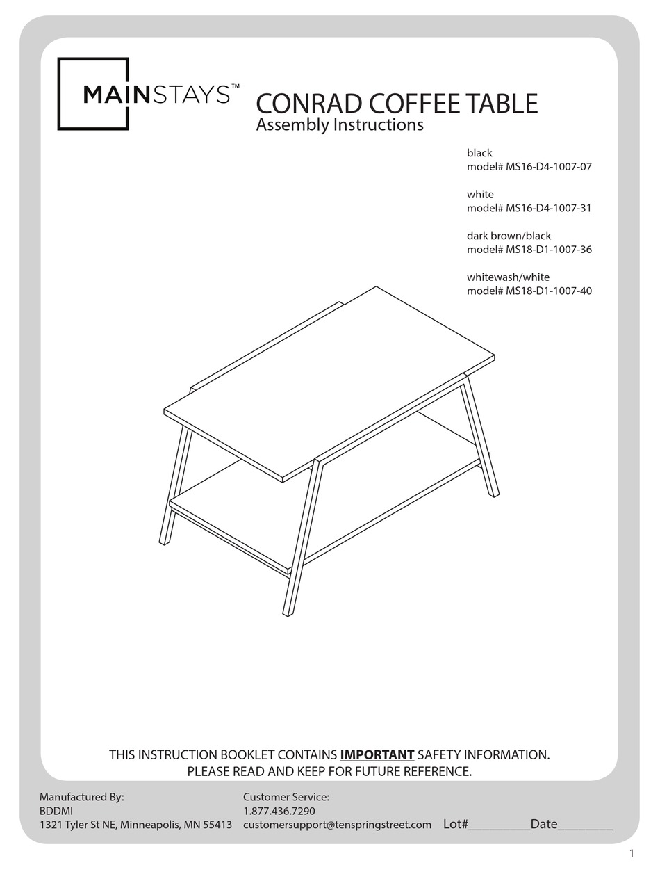 MAINSTAYS CONRAD SERIES ASSEMBLY INSTRUCTIONS MANUAL Pdf Download ...