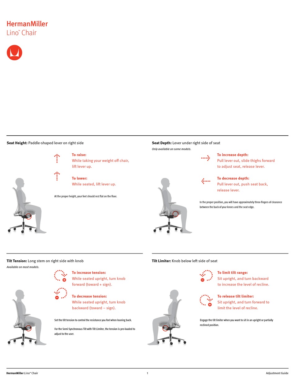 HERMANMILLER LINO ADJUSTMENT MANUAL Pdf Download ManualsLib
