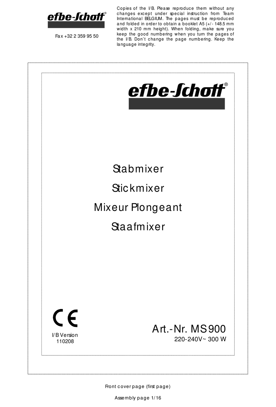 EFBE-SCHOTT MS 900 INSTRUCTION MANUAL Pdf Download | ManualsLib