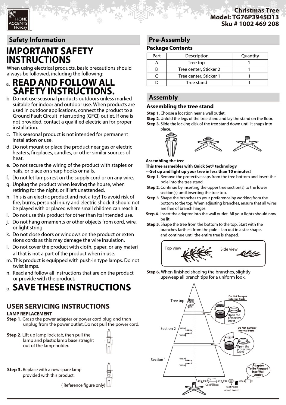 HOME ACCENTS HOLIDAY TG76P3945D13 MANUAL Pdf Download ManualsLib