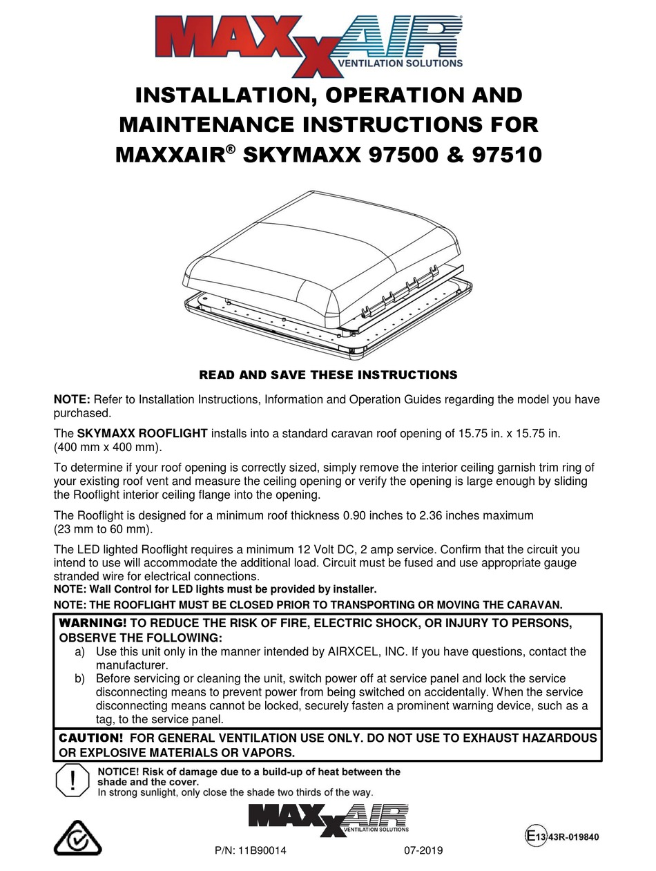 MAXXAIR SKYMAXX 97500 INSTALLATION, OPERATION AND MAINTENANCE