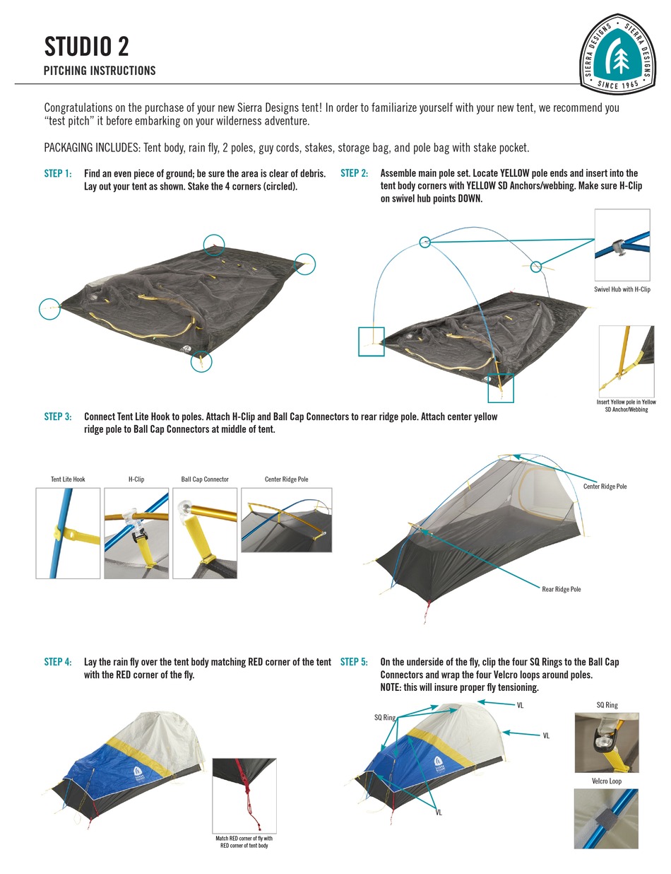 SIERRA DESIGNS STUDIO 2 PITCHING INSTRUCTIONS Pdf Download | ManualsLib