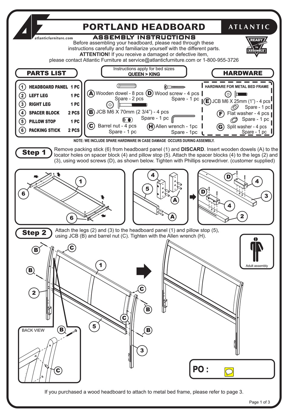 ATLANTIC FURNITURE PORTLAND HEADBOARD ASSEMBLY INSTRUCTIONS Pdf