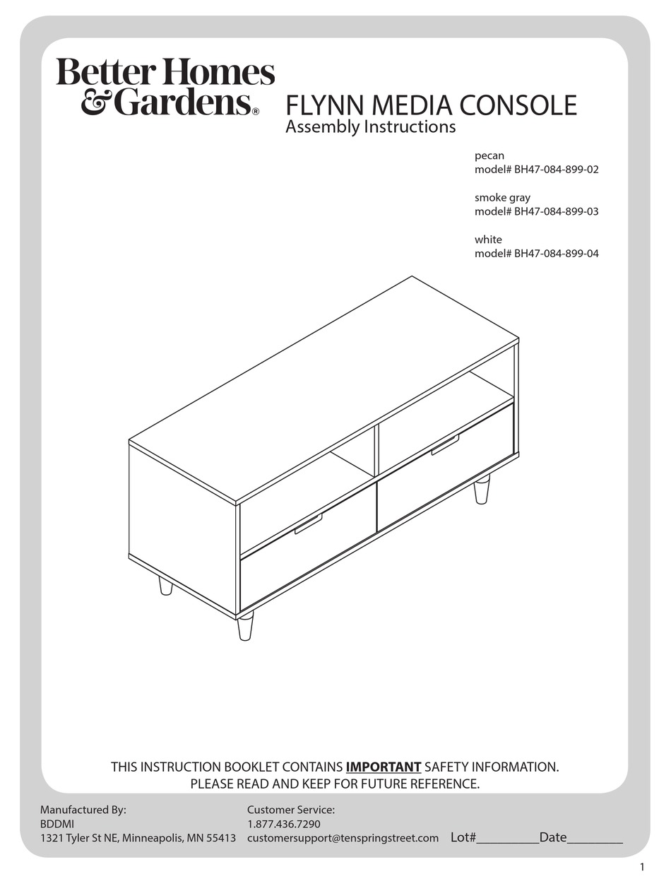 BETTER HOMES AND GARDENS FLYNN MEDIA CONSOLE BH4708489902 ASSEMBLY