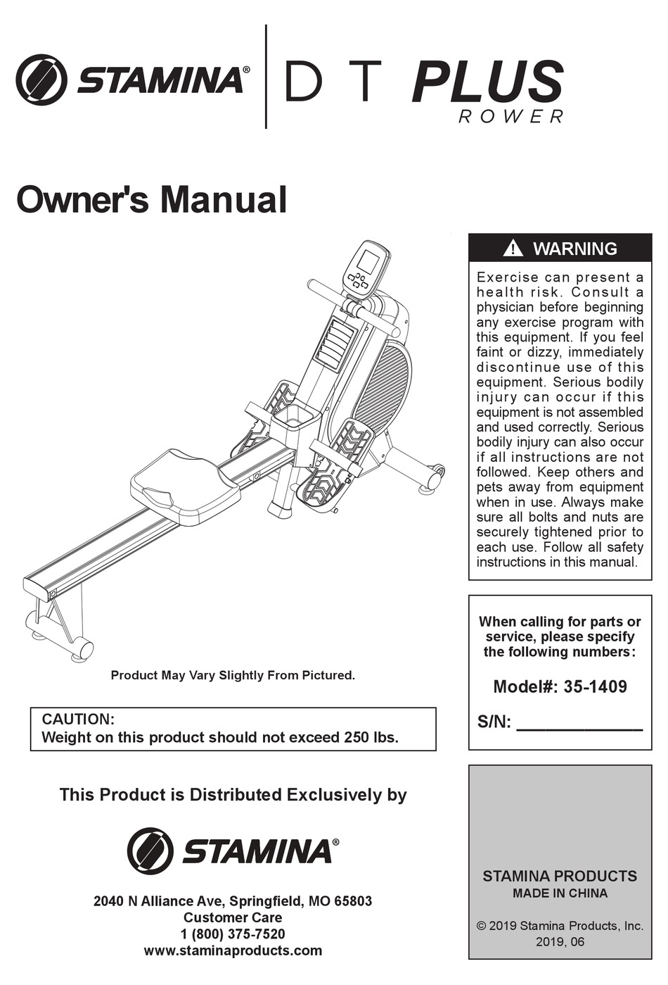 STAMINA DT PLUS ROWER OWNER'S MANUAL Pdf Download | ManualsLib