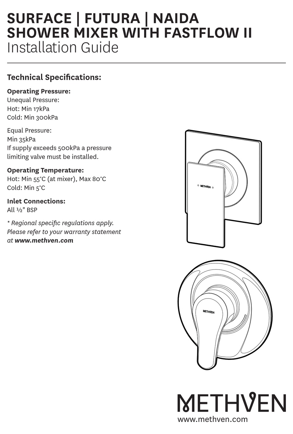 METHVEN SURFACE SHOWER MIXER WITH FASTFLOW II INSTALLATION MANUAL Pdf