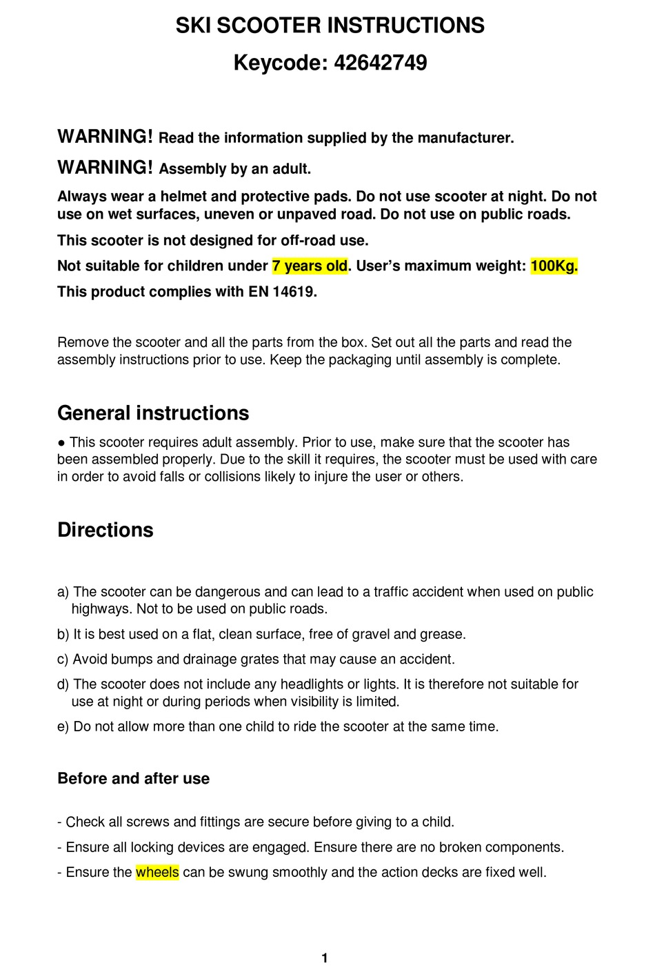 KMART SKI SCOOTER INSTRUCTIONS Pdf Download ManualsLib