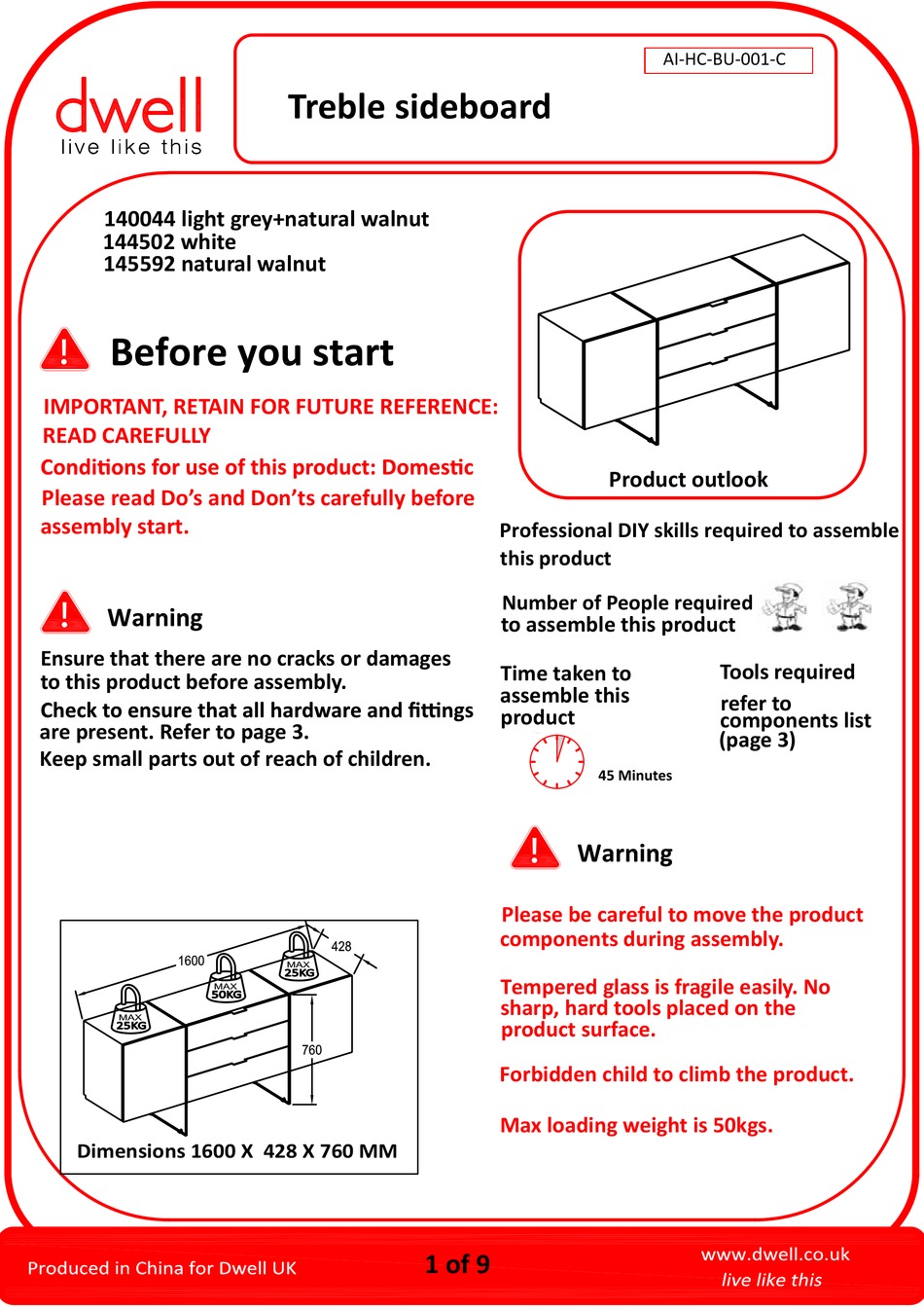 DWELL 140044 ASSEMBLY MANUAL Pdf Download ManualsLib