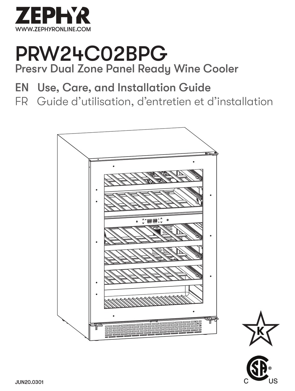 ZEPHYR PRW24C02BPG USE, CARE AND INSTALLATION MANUAL Pdf Download