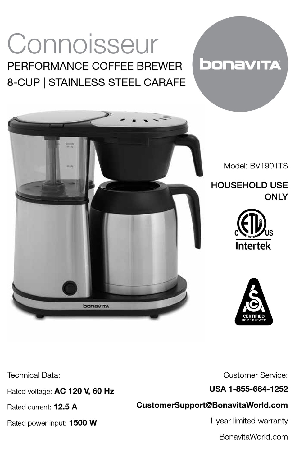 BONAVITA CONNOISSEUR MANUAL Pdf 