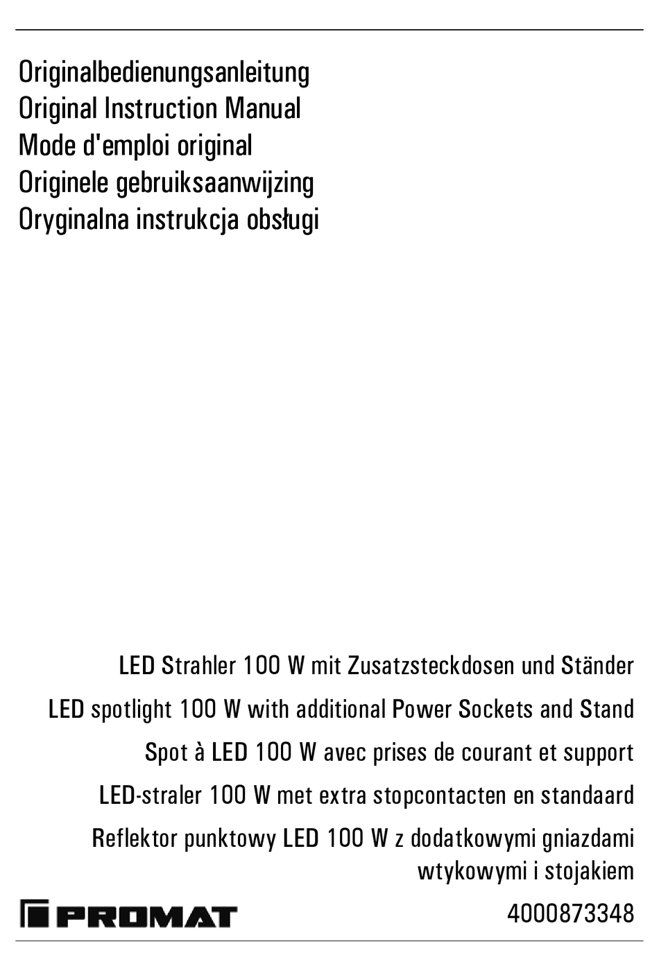 PROMAT 4000873348 ORIGINAL INSTRUCTION MANUAL Pdf Download ManualsLib
