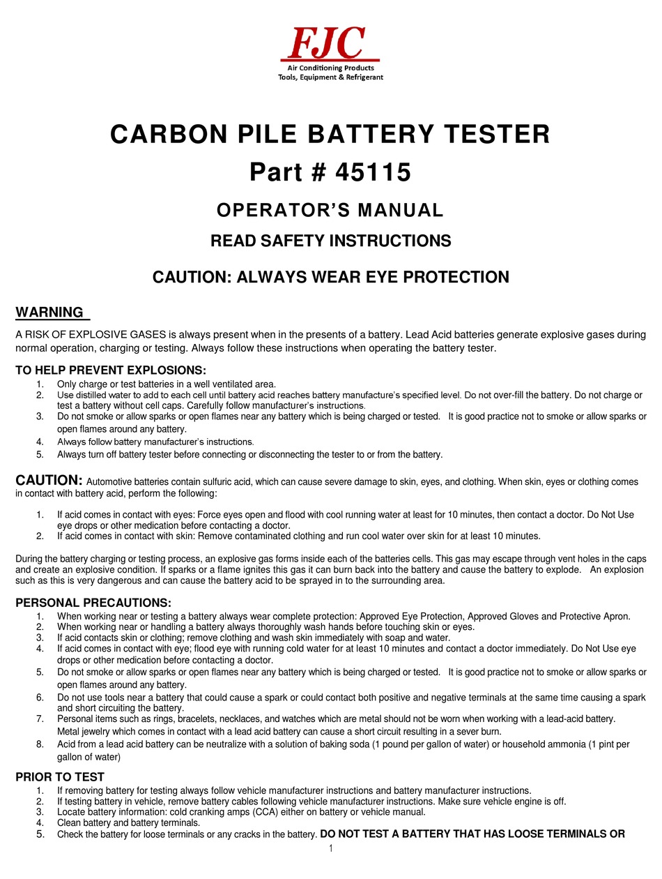 FJC 45115 OPERATOR'S MANUAL Pdf Download ManualsLib