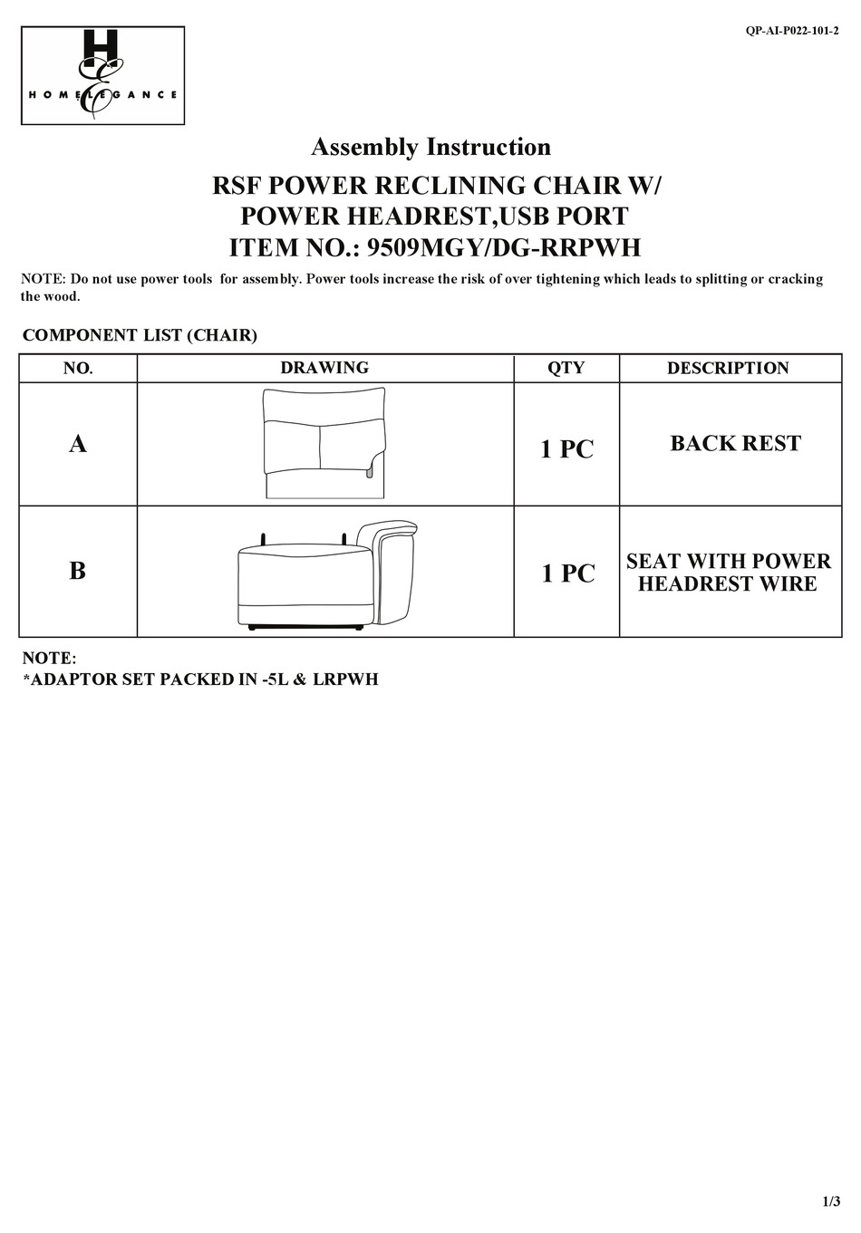 HOMELEGANCE 9509MGY/DGRRPWH ASSEMBLY INSTRUCTION Pdf Download ManualsLib
