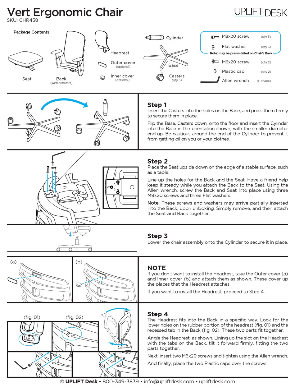UPLIFT DESK VERT ERGONOMIC CHAIR CHR458 MANUAL Pdf Download ManualsLib