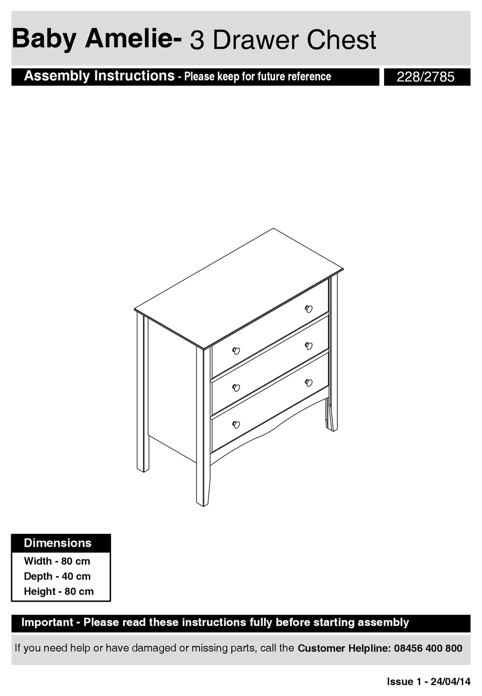 ARGOS BABY AMELIE 228/2785 ASSEMBLY INSTRUCTIONS MANUAL Pdf Download