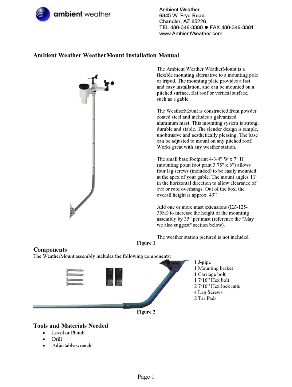 AMBIENT WEATHER WEATHER MOUNT INSTALLATION MANUAL Pdf Download ManualsLib