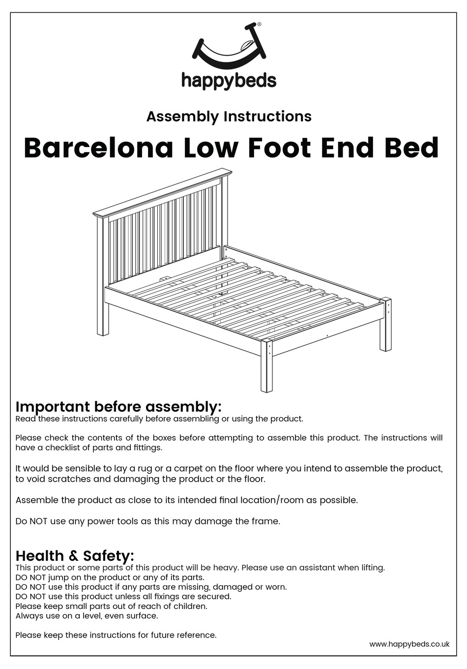 HAPPYBEDS BARCELONA LOW FOOT END BED ASSEMBLY INSTRUCTIONS MANUAL Pdf Download ManualsLib