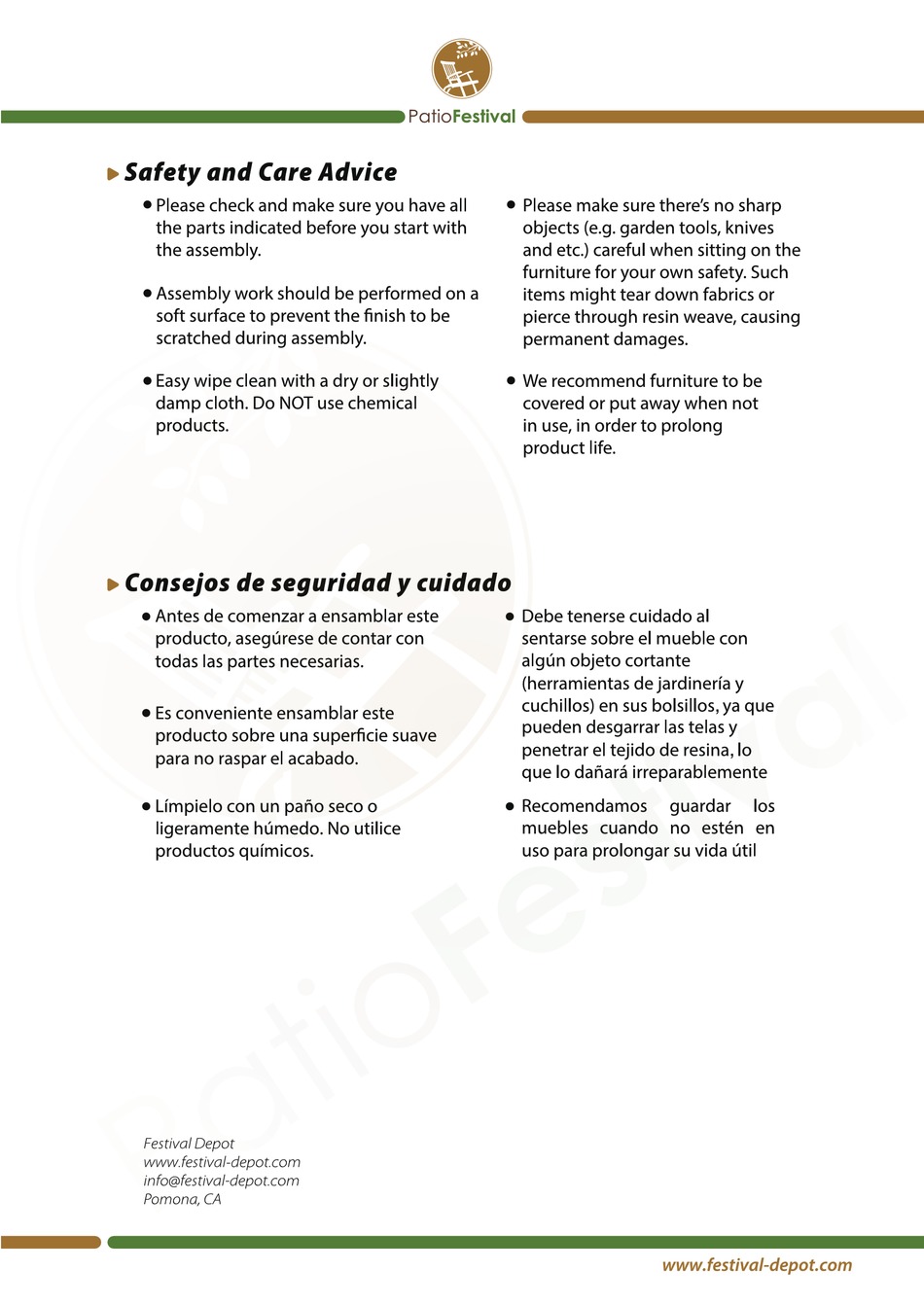 FESTIVAL DEPOT PATIOFESTIVAL PF18228 ASSEMBLY INSTRUCTIONS MANUAL Pdf