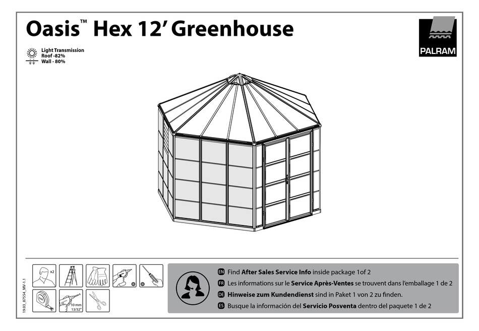 PALRAM OASIS HEX 12' GREENHOUSE ASSEMBLY INSTRUCTIONS MANUAL Pdf