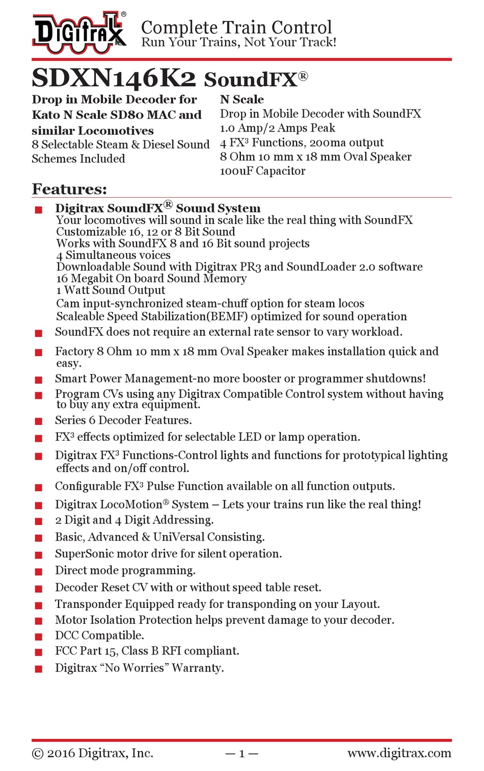 DIGITRAX SOUNDFX SDXN146K2 MANUAL Pdf Download ManualsLib