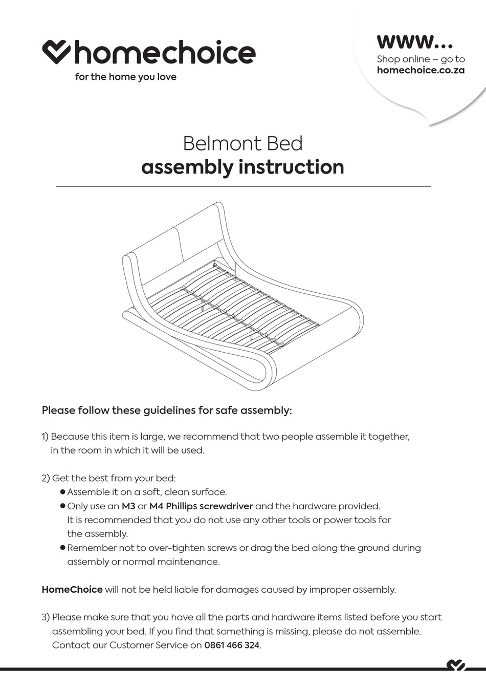 HOMECHOICE BELMONT BED ASSEMBLY INSTRUCTION MANUAL Pdf Download