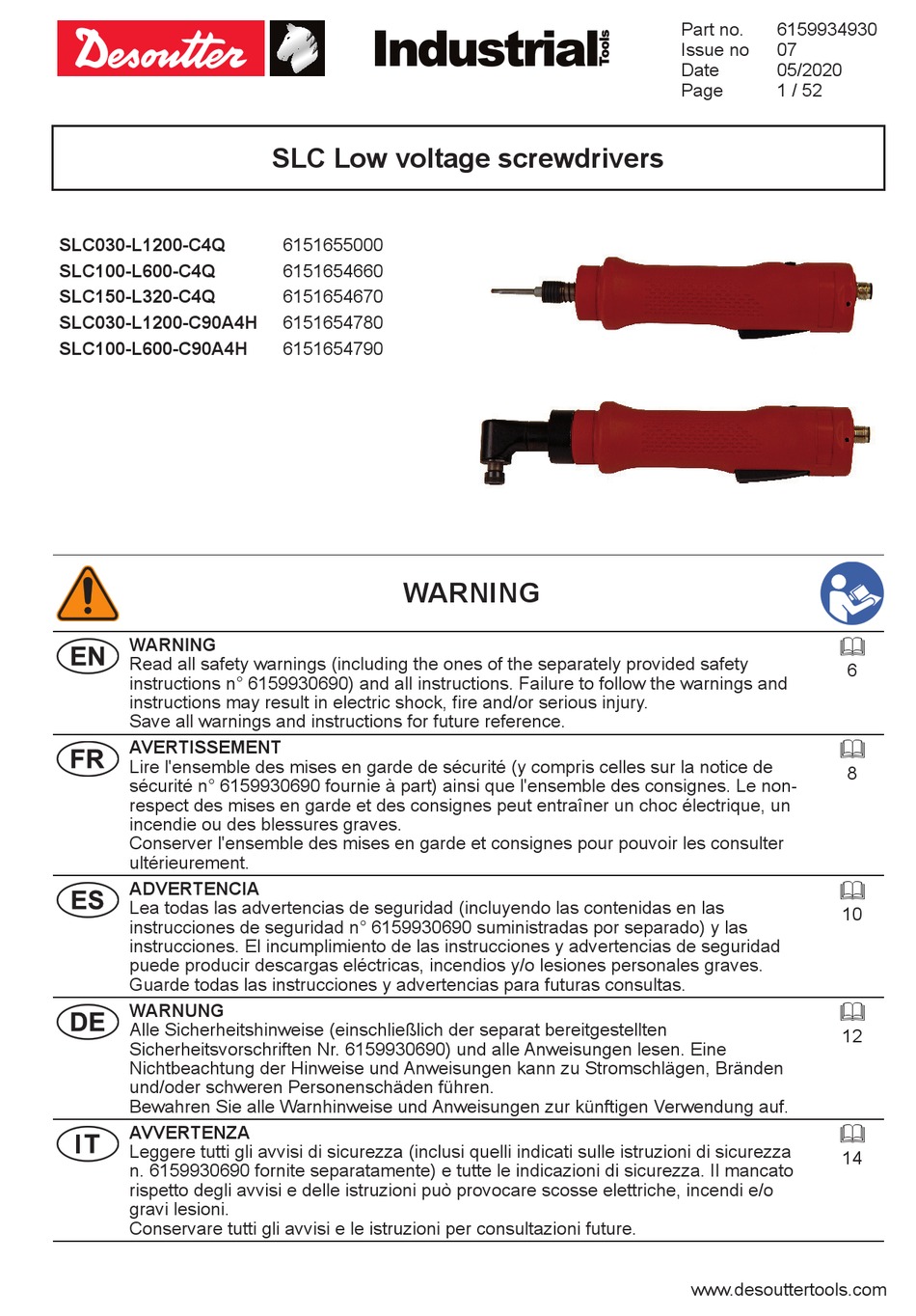 DESOUTTER SLC030L1200C4Q ORIGINAL INSTRUCTIONS MANUAL Pdf Download