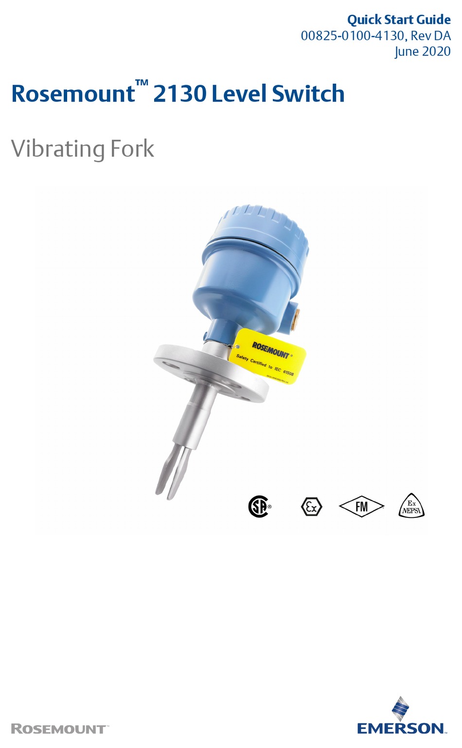 EMERSON ROSEMOUNT 2130 QUICK START MANUAL Pdf Download | ManualsLib Level Control Switch ManualsLib
