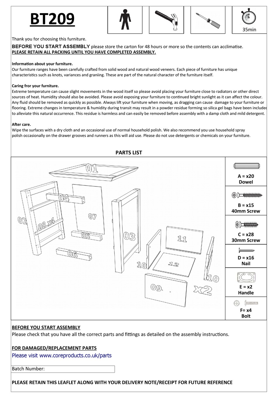 CORE PRODUCTS BOSTON BT209 ASSEMBLY INSTRUCTIONS Pdf Download ManualsLib