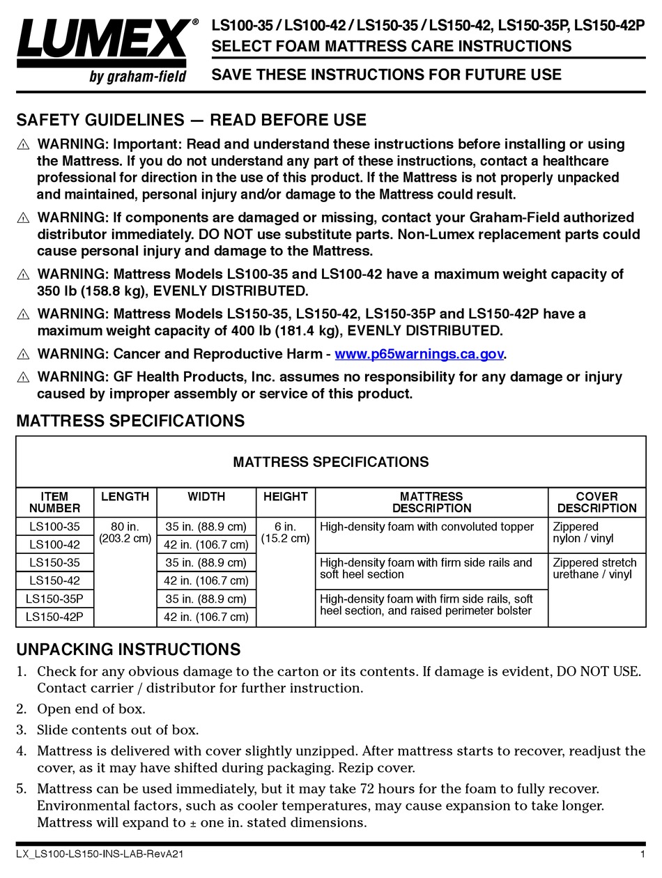 GRAHAM FIELD LUMEX LS10035 CARE INSTRUCTIONS Pdf Download ManualsLib