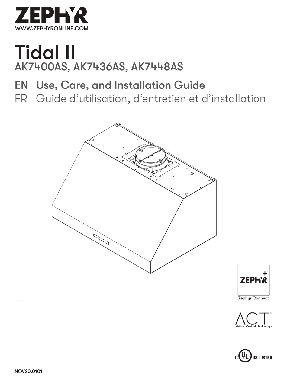 ZEPHYR TIDAL II AK7400AS USE, CARE AND INSTALLATION MANUAL Pdf Download