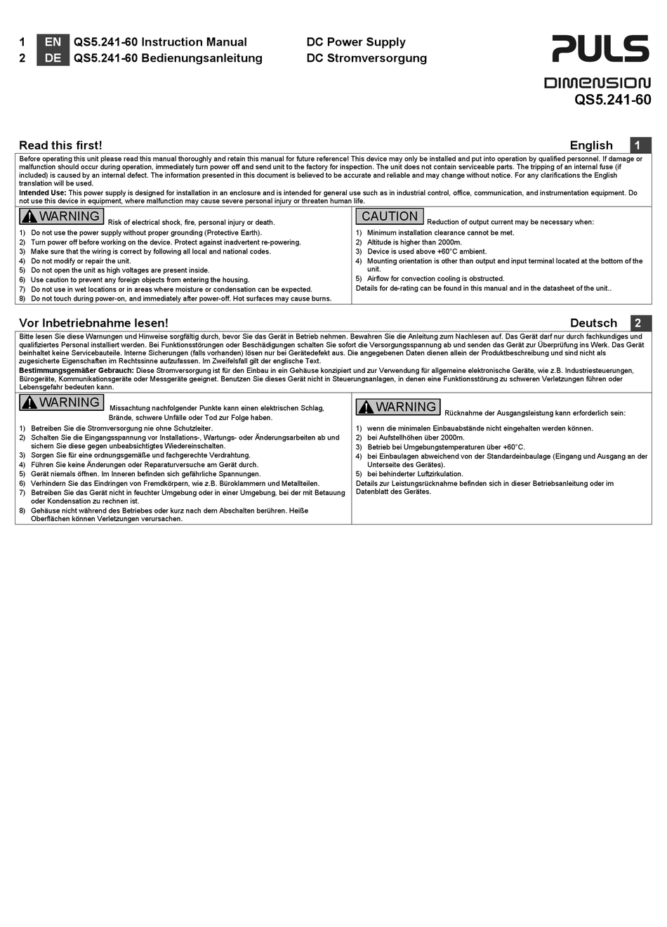 PULS DIMENSION QS5.24160 INSTRUCTION MANUAL Pdf Download ManualsLib