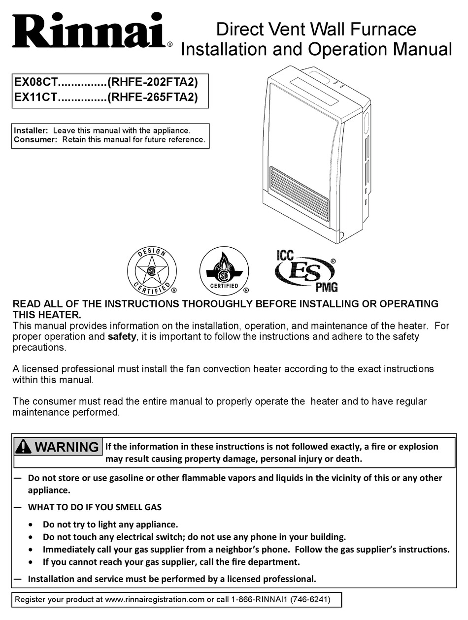 RINNAI EX08CT INSTALLATION AND OPERATION MANUAL Pdf Download | ManualsLib