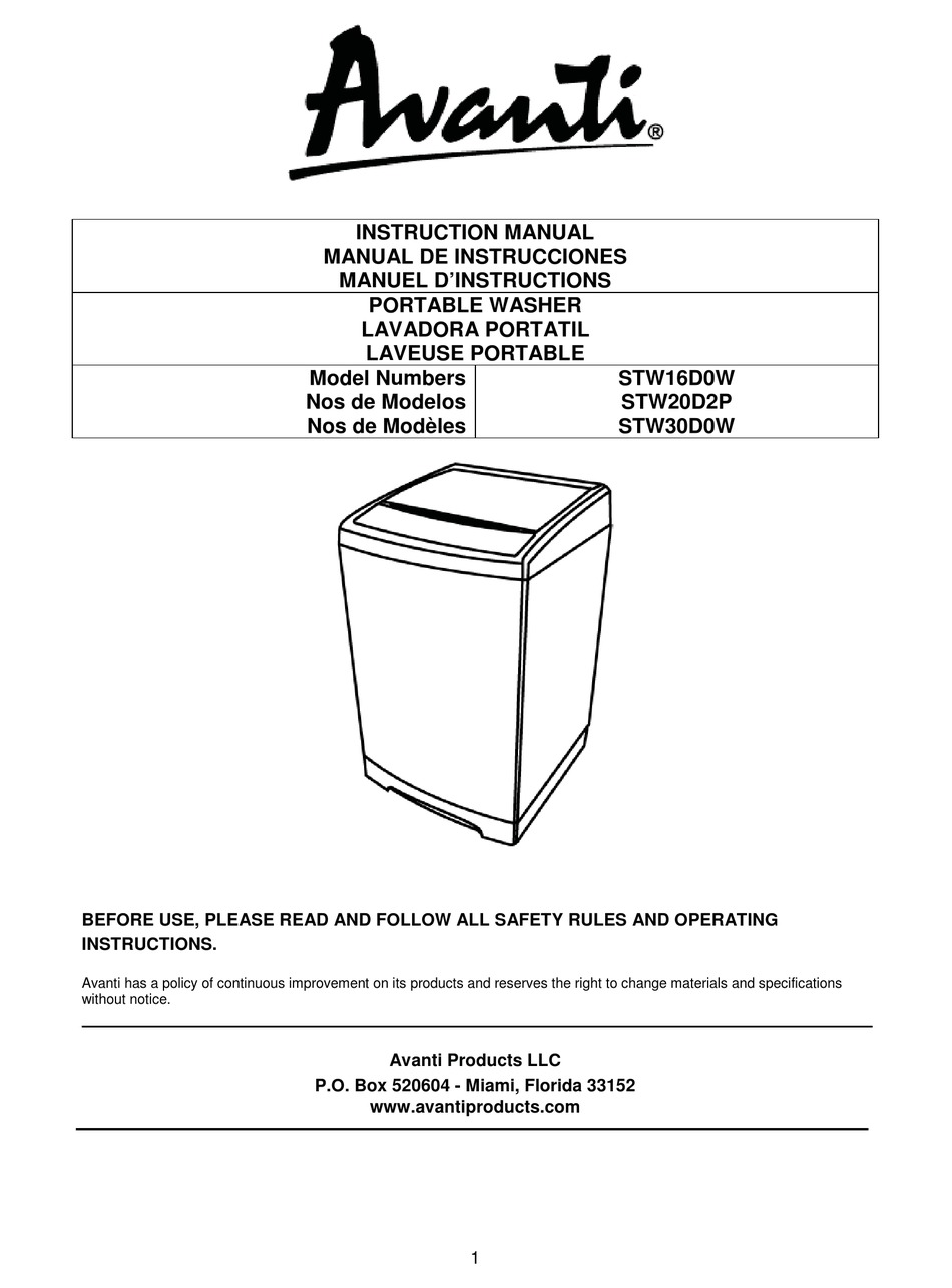 AVANTI STW16D0W INSTRUCTION MANUAL Pdf Download ManualsLib