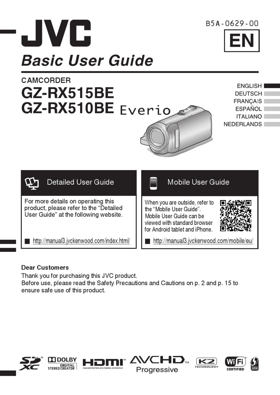 JVC EVERIO GZ-RX515BE BASIC USER'S MANUAL Pdf Download | ManualsLib