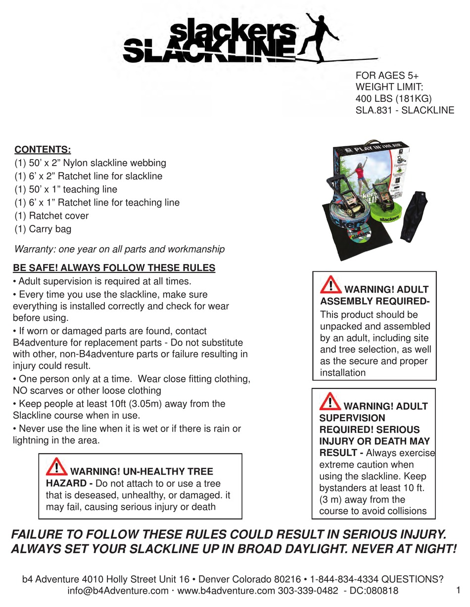 B4ADVENTURE SLACKERS SLACKLINE PRISM DESIGN MANUAL Pdf Download