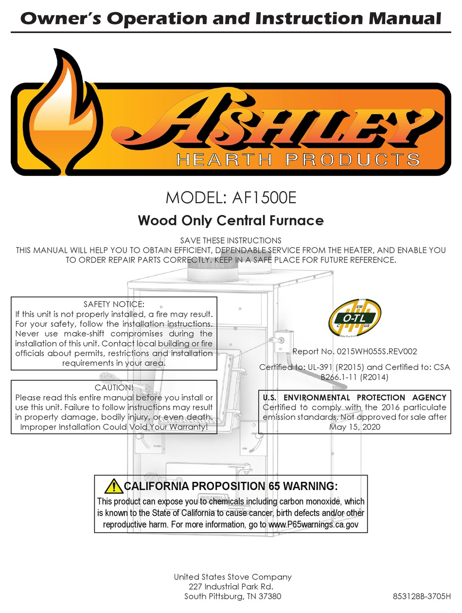 ASHLEY AF1500E OWNER'S OPERATION AND INSTRUCTION MANUAL Pdf Download