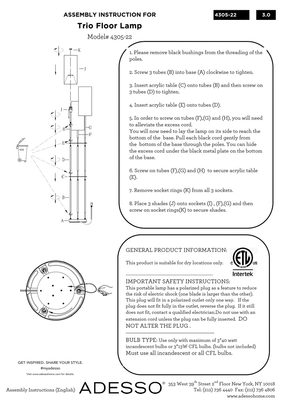 ADESSO 4305-22 ASSEMBLY INSTRUCTIONS Pdf Download | ManualsLib