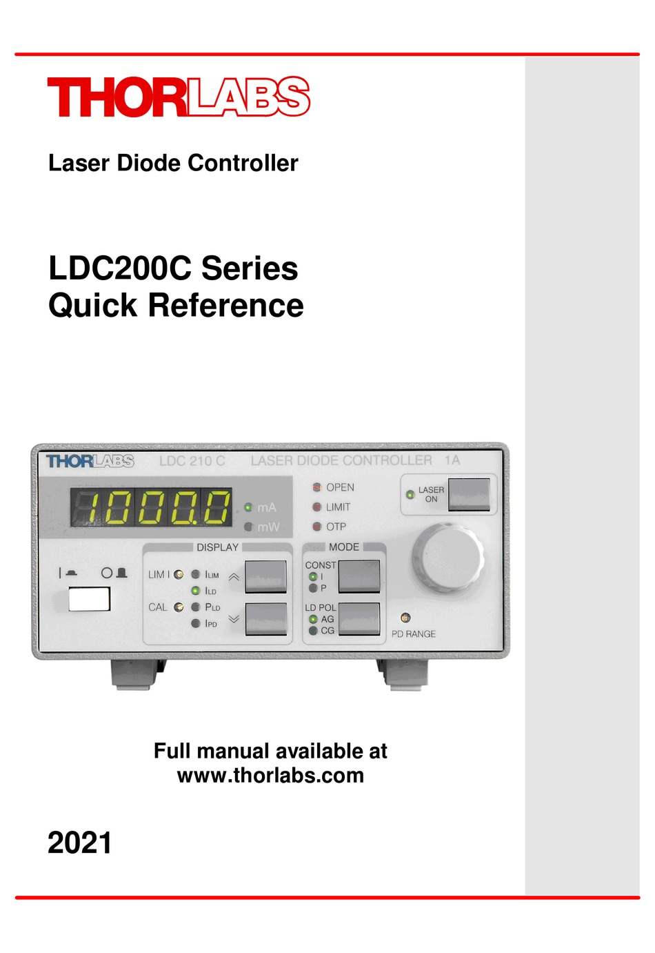 THORLABS LDC200C SERIES QUICK REFERENCE Pdf Download | ManualsLib