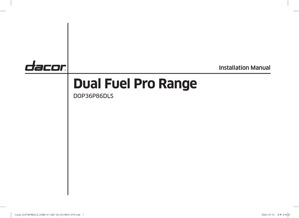 DACOR DUAL FUEL PRO DOP36P86DLS INSTALLATION MANUAL Pdf Download