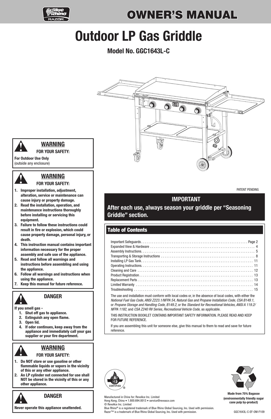 BLUE RHINO RAZOR GGC1643LC OWNER'S MANUAL Pdf Download ManualsLib