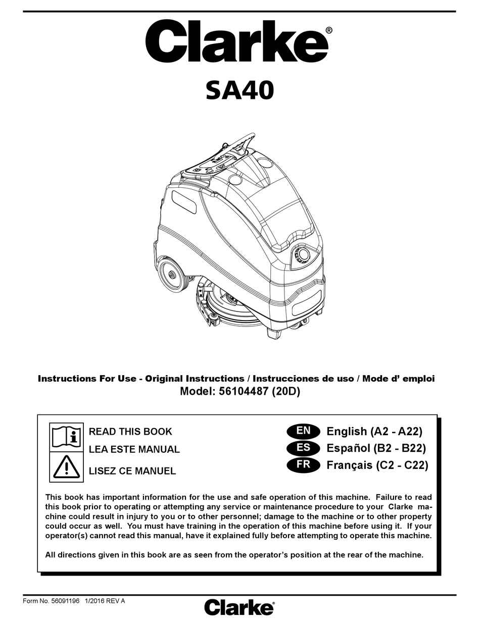 NILFISKADVANCE CLARKE SA40 INSTRUCTIONS FOR USE MANUAL Pdf Download