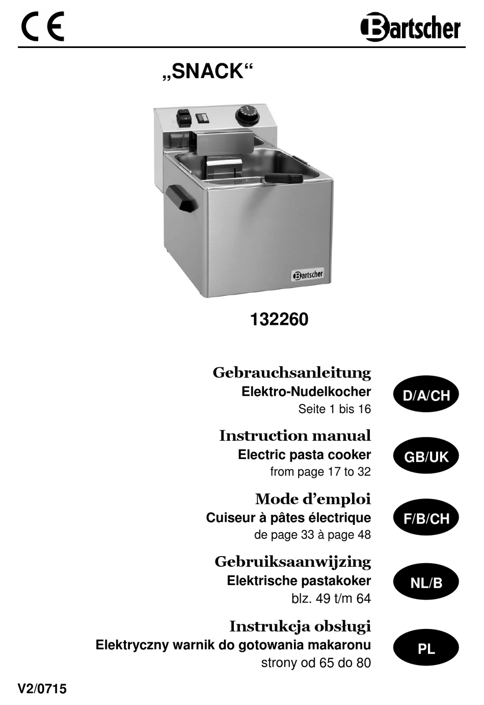 BARTSCHER SNACK INSTRUCTION MANUAL Pdf Download | ManualsLib