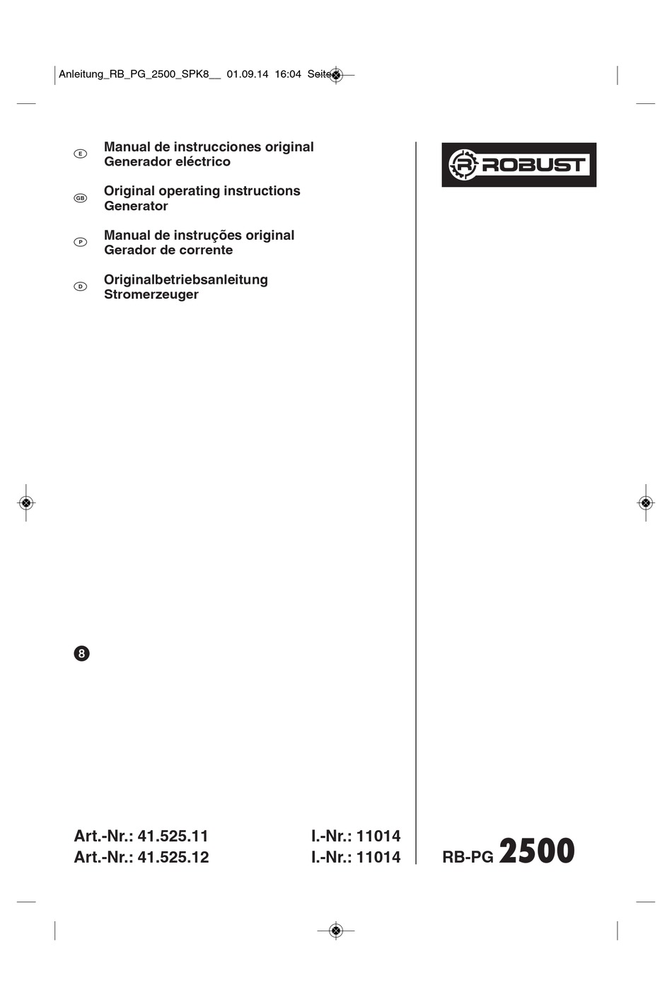 ROBUST RBPG 2500 ORIGINAL OPERATING INSTRUCTIONS Pdf Download ManualsLib