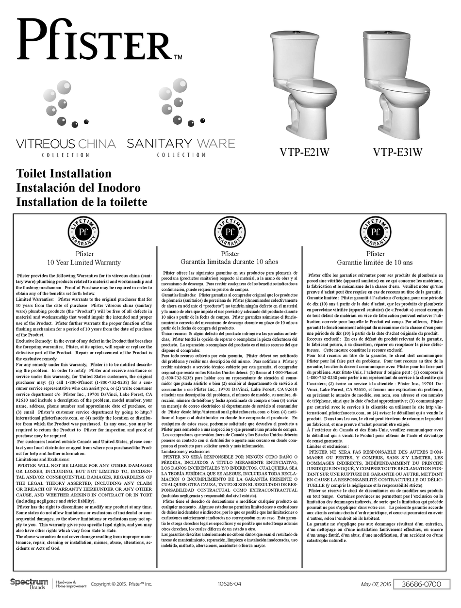 PFISTER VTP E21W INSTALLATION MANUAL Pdf Download ManualsLib   Pfister Vtp E21w 