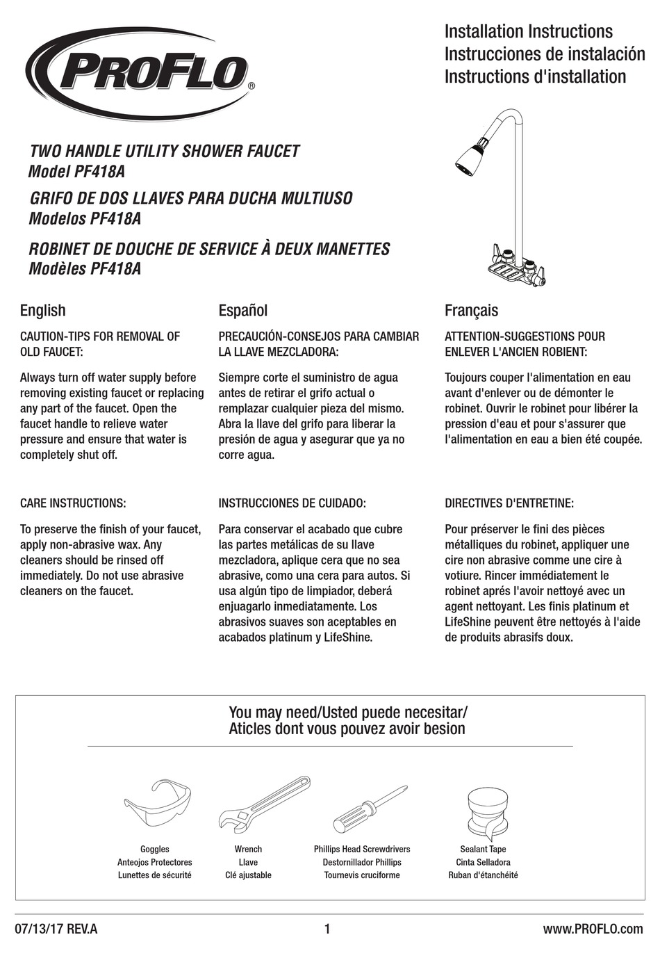 PROFLO PF418A INSTALLATION INSTRUCTIONS MANUAL Pdf Download ManualsLib