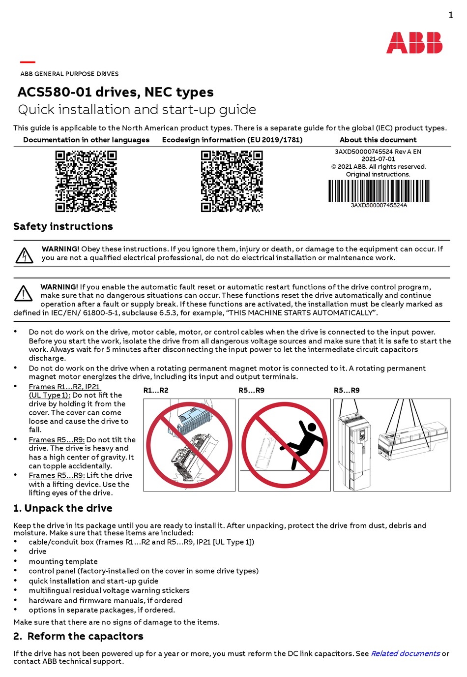 ABB ACS58001 QUICK INSTALLATION AND STARTUP MANUAL Pdf Download